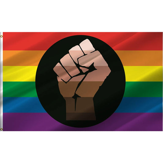 LGBTQ Pride Flag 59"x35" - Rainbow Banner w/ Fist, Brass Grommets
