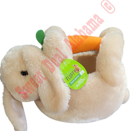 Happy Go Fluffy Plush Bunny Easter Basket with Carrot Handle 12"L x 8"H