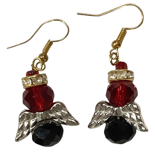 Vintage Angel Earrings with Rhinestones and Beads, Handcrafted