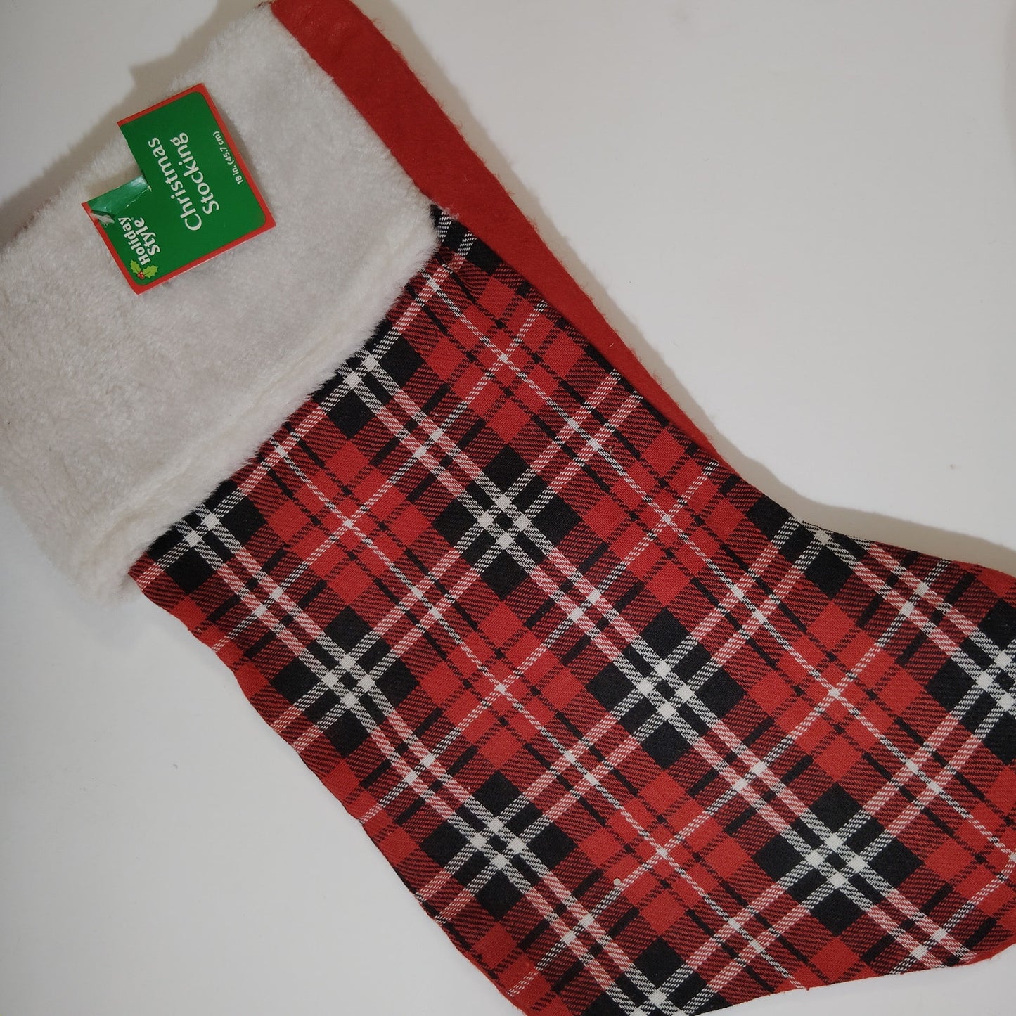 Set of 2 Holiday Christmas Stockings 16"x9" Red Plaid & Snowflake Felt Design