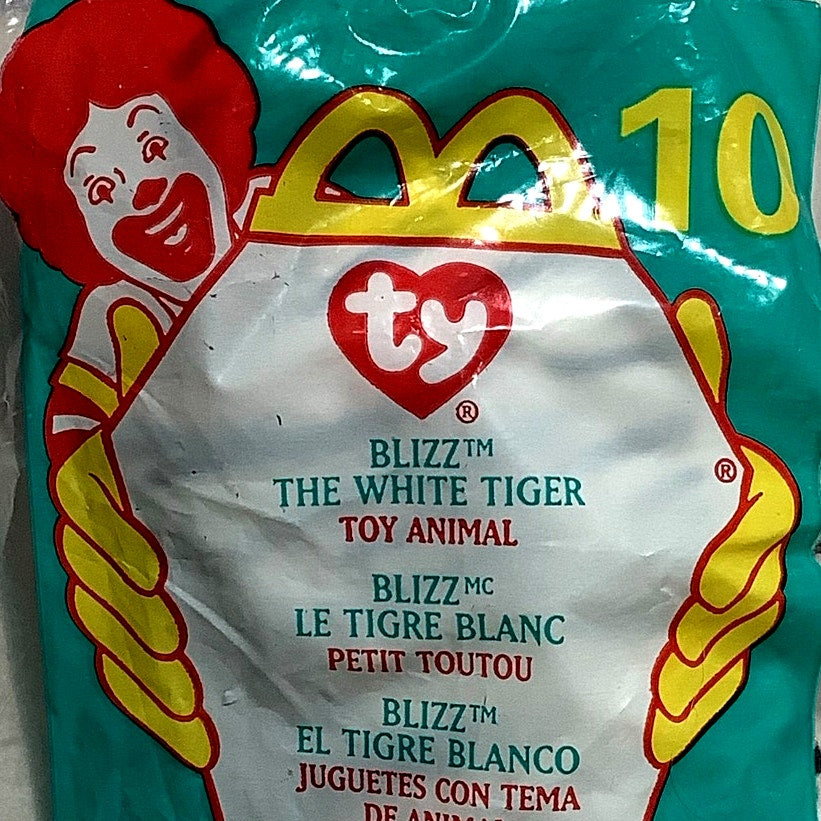 TY Teenie Beanie Babies - Blizz the White Tiger, McDonald's 2000 Toy, NIP