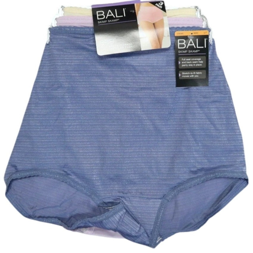 Women's Bali A633 Skimp Skamp Brief Panty - 3 Pack Size 7(L) Moonlight/Dawn/Blue