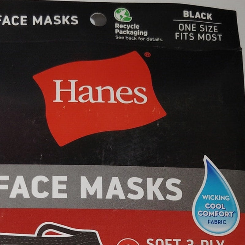 Hanes 100% Cotton Adult Face Mask 10‑Pack Black Unisex