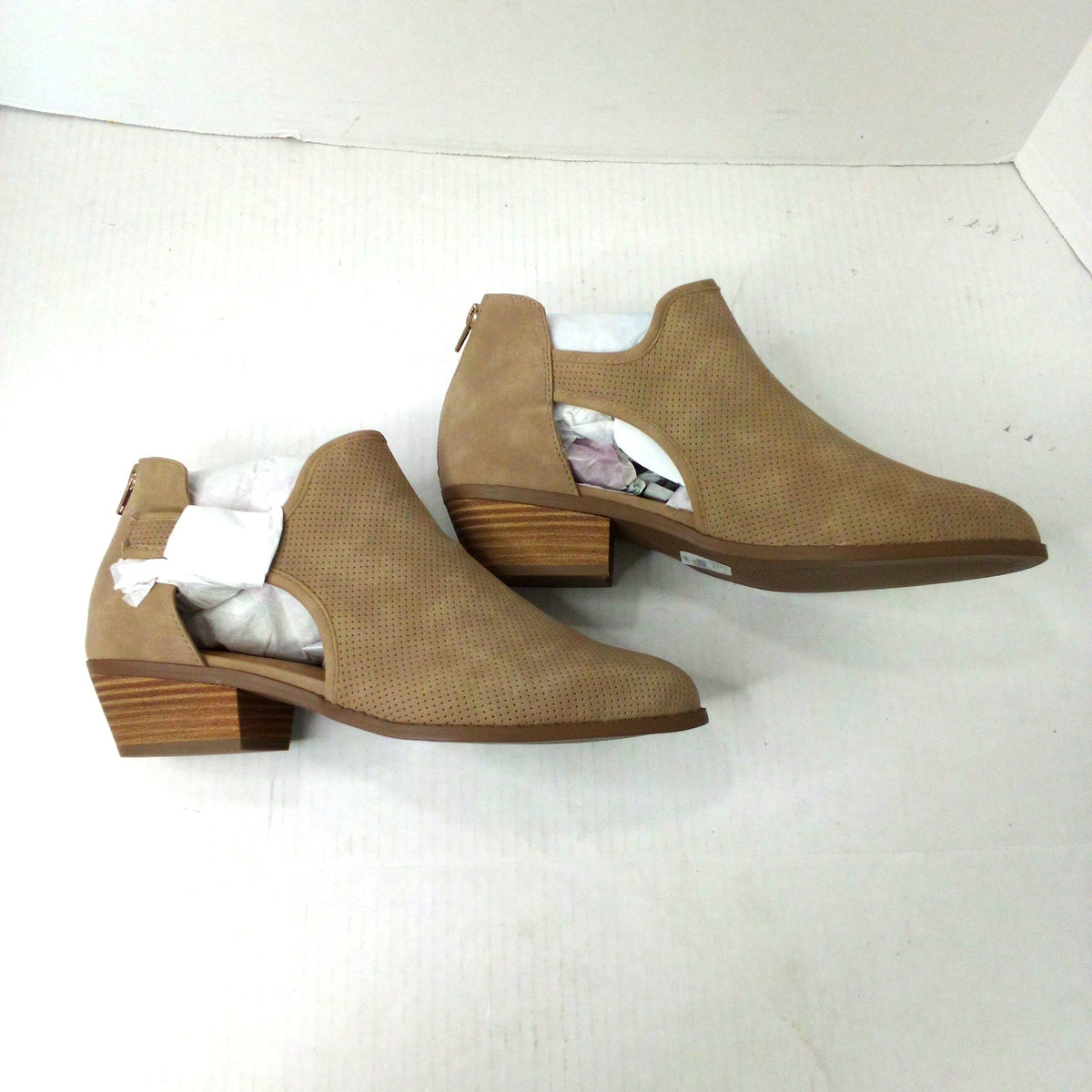 Lane Bryant 10W Taupe Perforated Cutout Ankle Booties Pointed Toe Block Heel