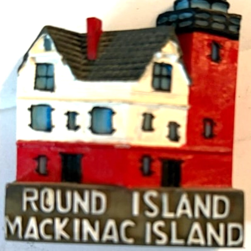 Round Island Light Mackinac Island Michigan 3D Resin Fridge Magnet 2x1.75