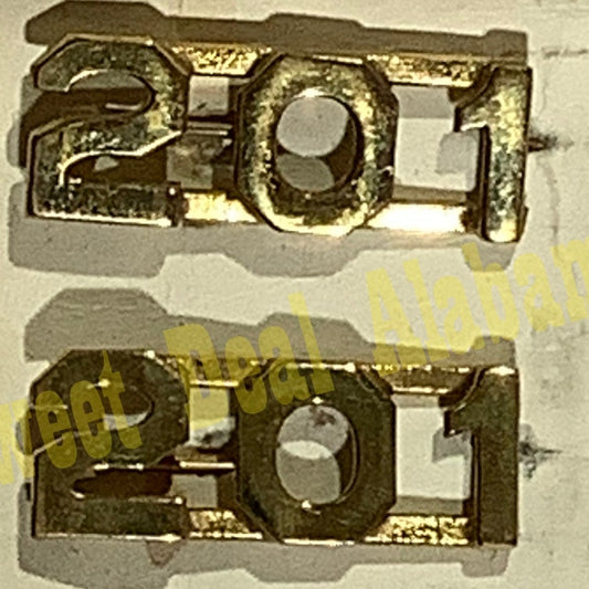 Early/Mid 1900s Brass C-Clasp "201" Collar Devices 3/8"H Hat / Lapel Pins Set