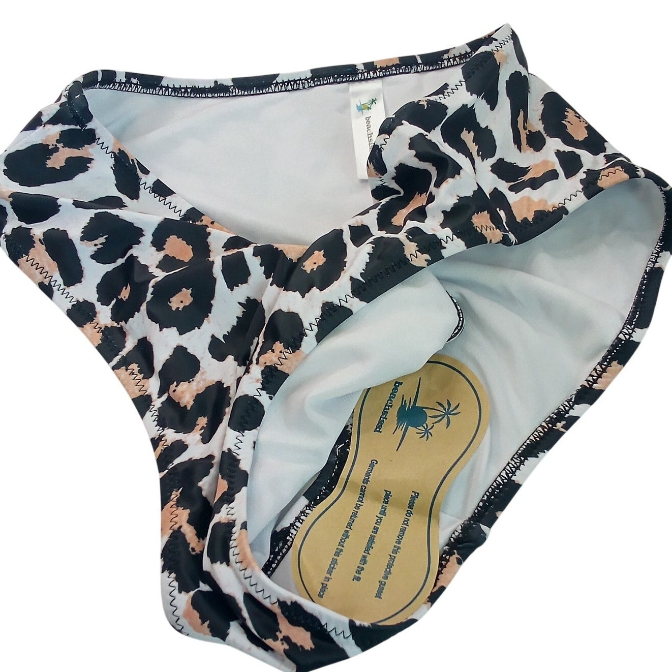 Beachsissi Leopard Print Bikini Bottoms Women’s Small White Black Tan