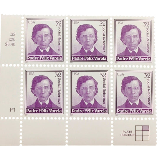 Block of 6 – 1997 USA 32¢ Padre Félix Varela MNH Scott 3166 Plate Block