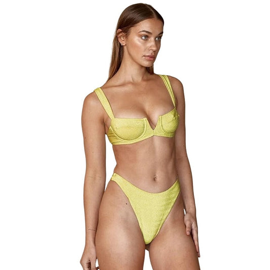 Narecte Sexy Bikini Set, Bathing Suit, Triangle Bikini, Green, M (4-6)