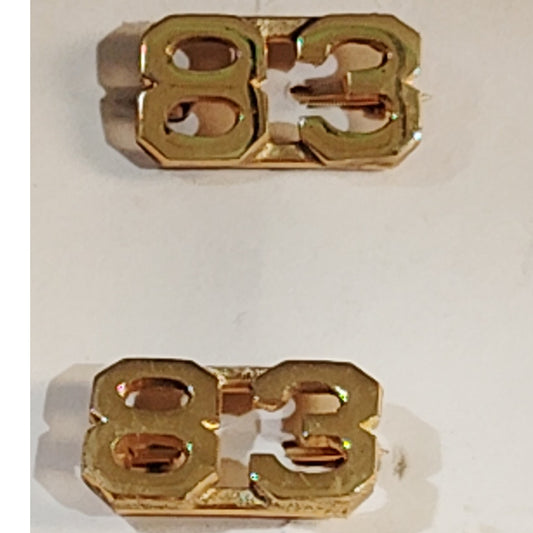 Early/Mid 1900s Brass C-Clasp "83" Collar Devices 3/8"H Hat / Lapel Pins Set
