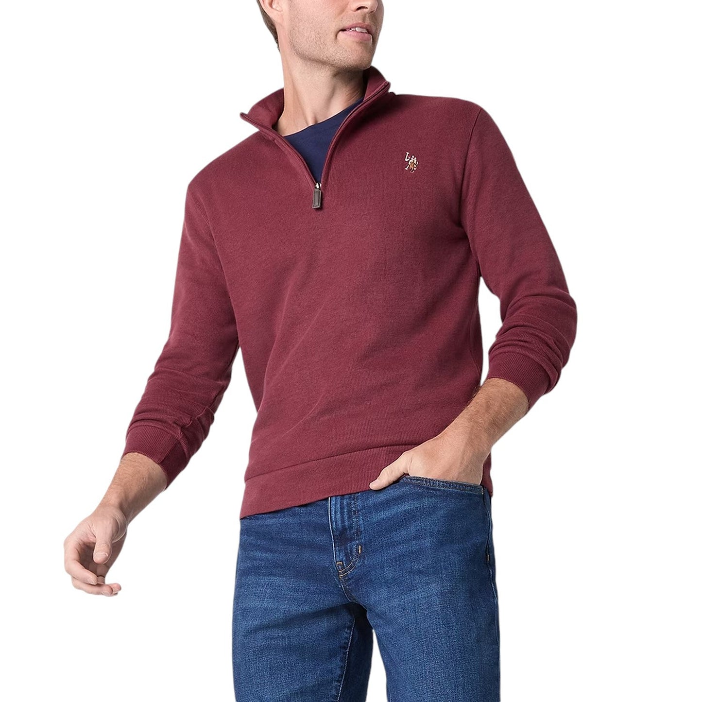 U.S. Polo Assn. Big and Tall Mens Mock Neck Long Sleeve Quarter-Zip Pullover, LT