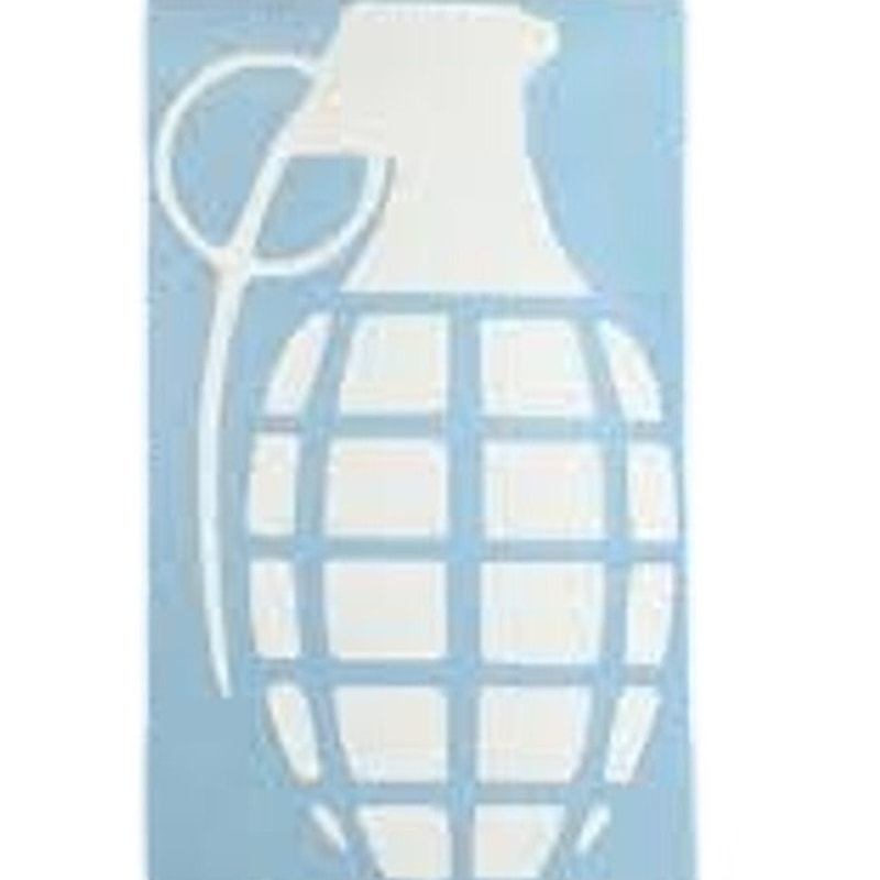Hand Grenade Vinyl Decal Novelty White Die‑Cut 7" × 4‑3/8"