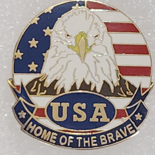 USA "Home of the Brave" Patriotic Bald Eagle Novelty Hat/Lapel/Brooch Pin, Metal