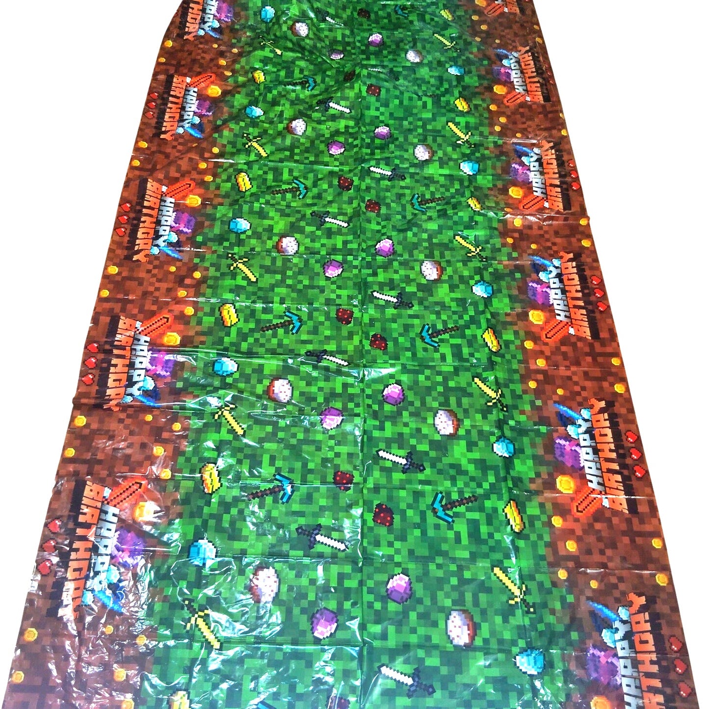 Pixel Birthday Party Tablecloth 60" ×102" Gaming Theme Large Table Cover
