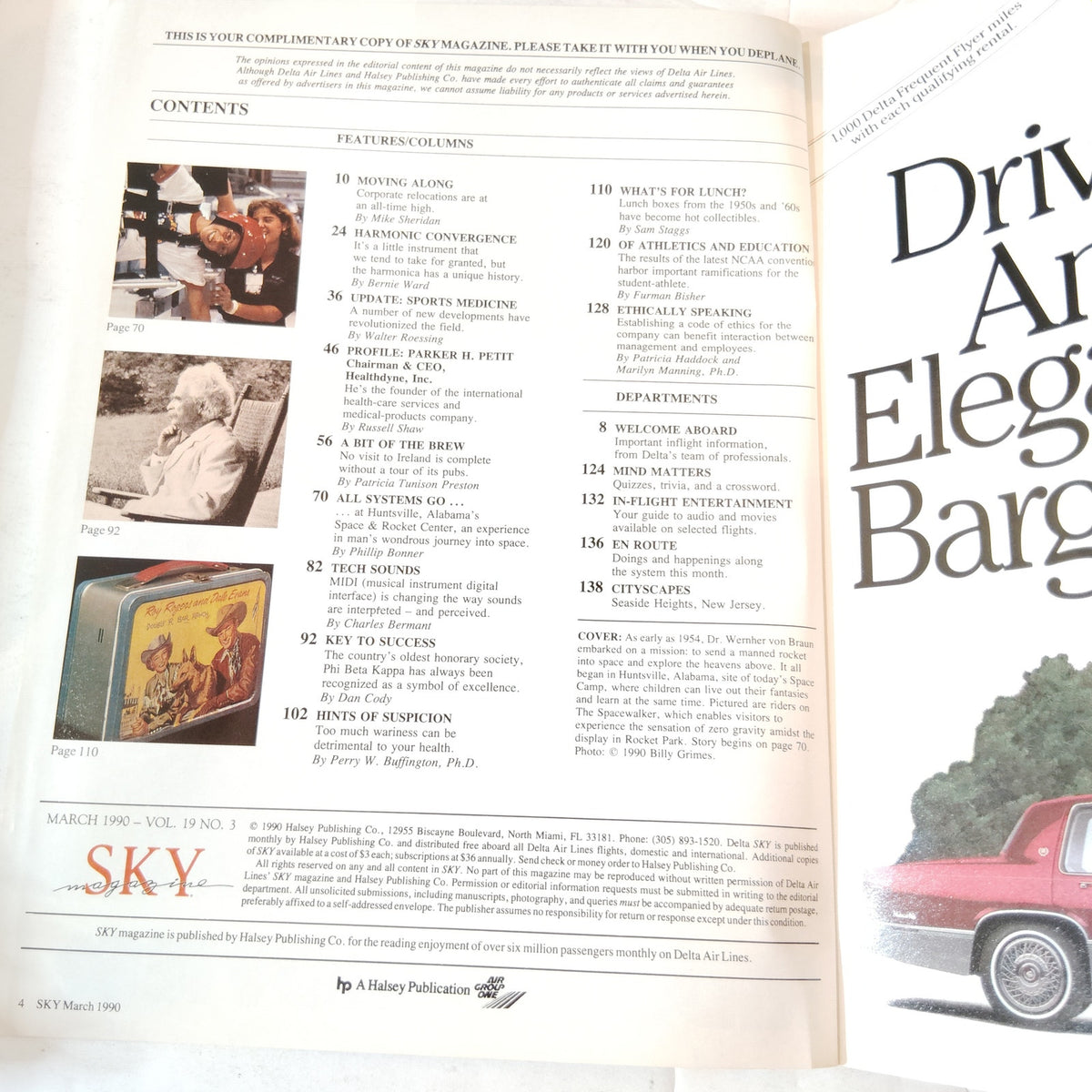Delta Sky Mag - March 1990, Parker H. Petit, Irish Pub, NCAA Athletes Education