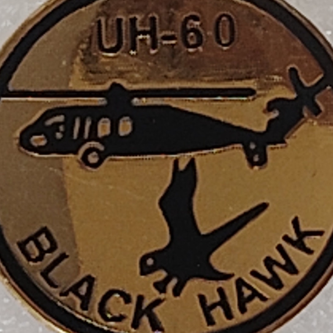 Title UH-60 Blackhawk Helicopter & Hawk Silhouette Novelty Hat/Lapel/Brooch Pin