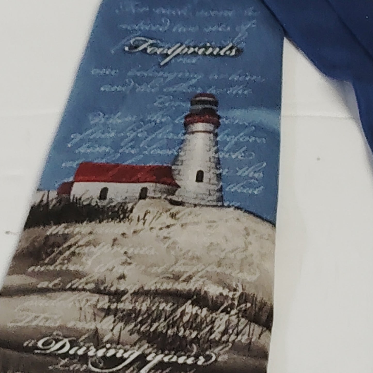 Larson Footprints Lighthouse Tie 1990s 100% Silk Christian Poem Design