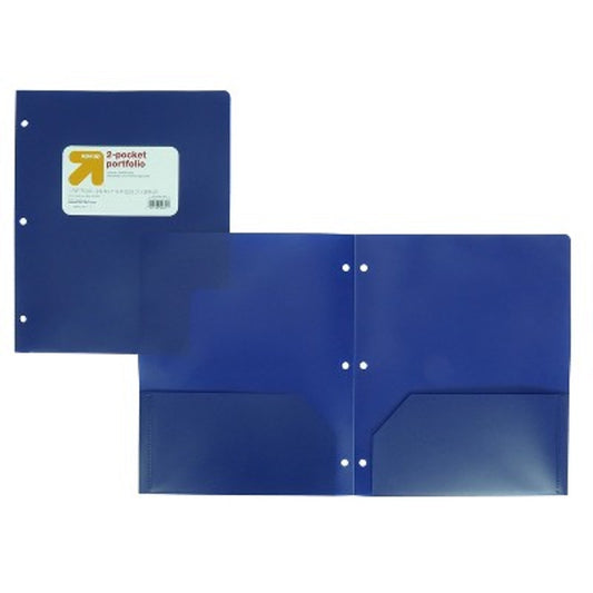 12-Pack - 2‑Pocket 3‑Hole Punch Plastic Folder – Blue – 12‑Pack