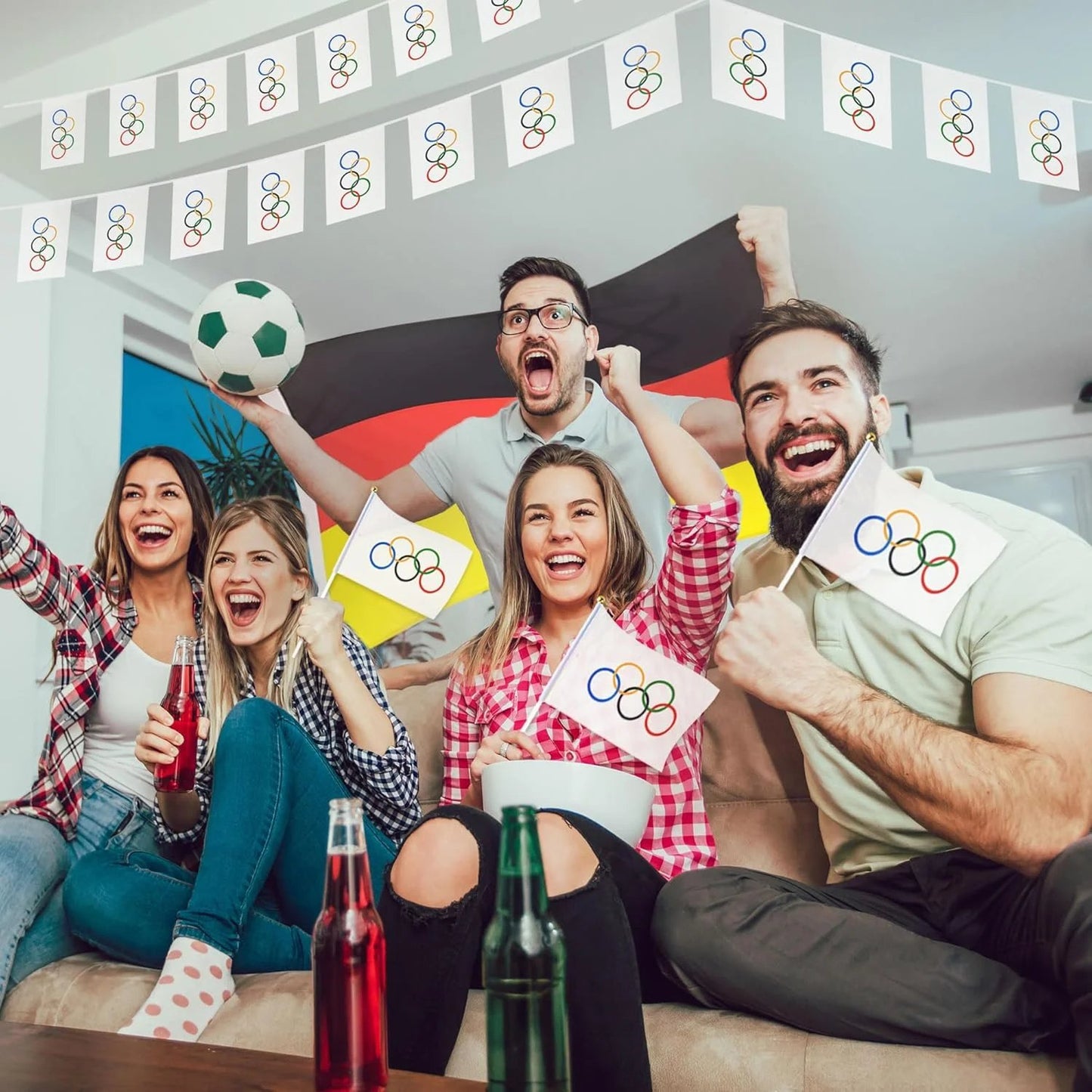 5x8 Inch Mini Olympic Rings Stick Flags, 20 Pack