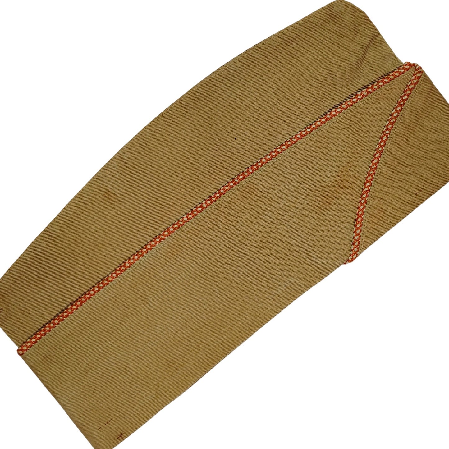 WWII Khaki Overseas Garrison Cap w/ Piping – Untagged, 10-1/2"L (Approx. 6-7/8)