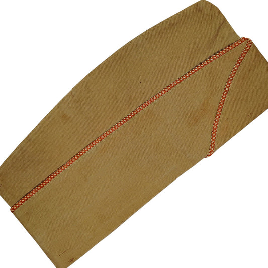 WWII Khaki Overseas Garrison Cap w/ Piping – Untagged, 10-1/2"L (Approx. 6-7/8)
