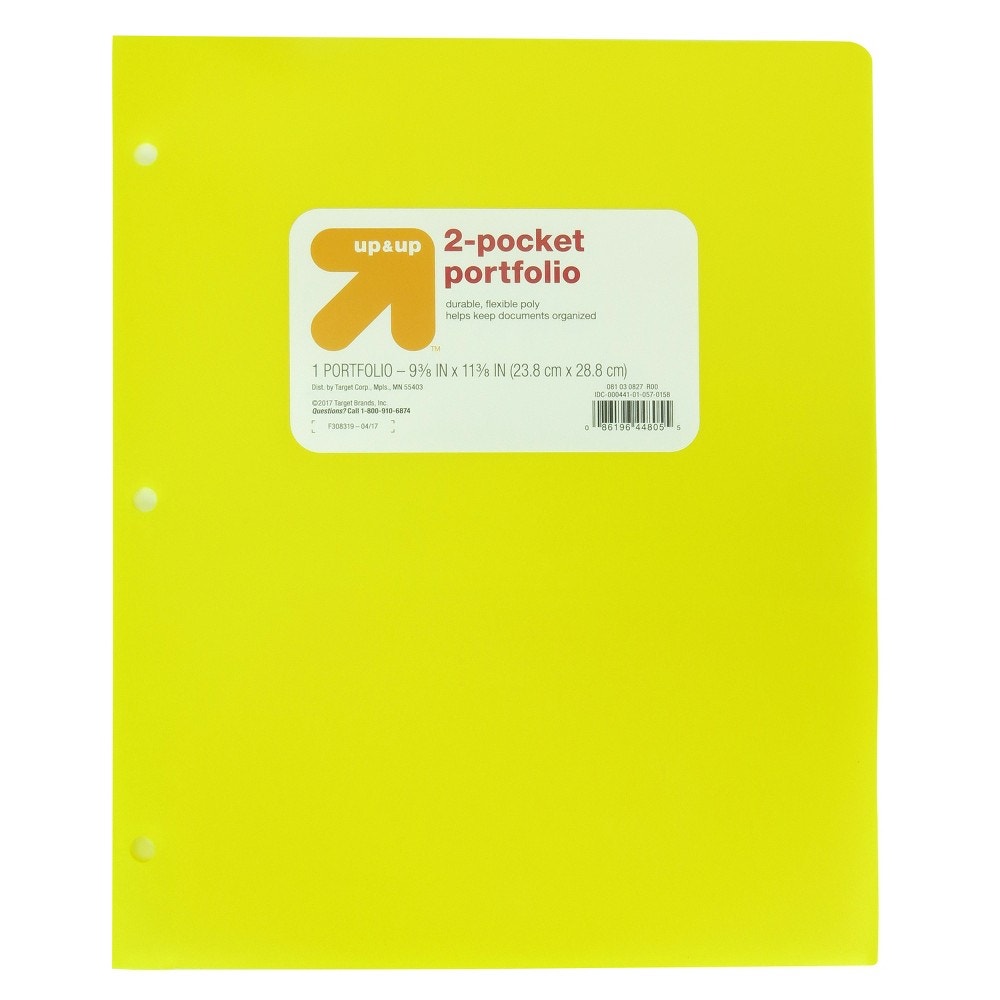 12-Pack - 2‑Pocket 3‑Hole Punch Plastic Folder – Yellow – 12‑Pack