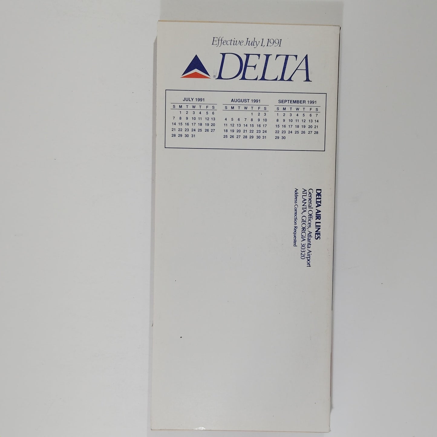 Delta Air Lines Timetable – July 1, 1991 – Statue of Liberty Cover – 456 Pages