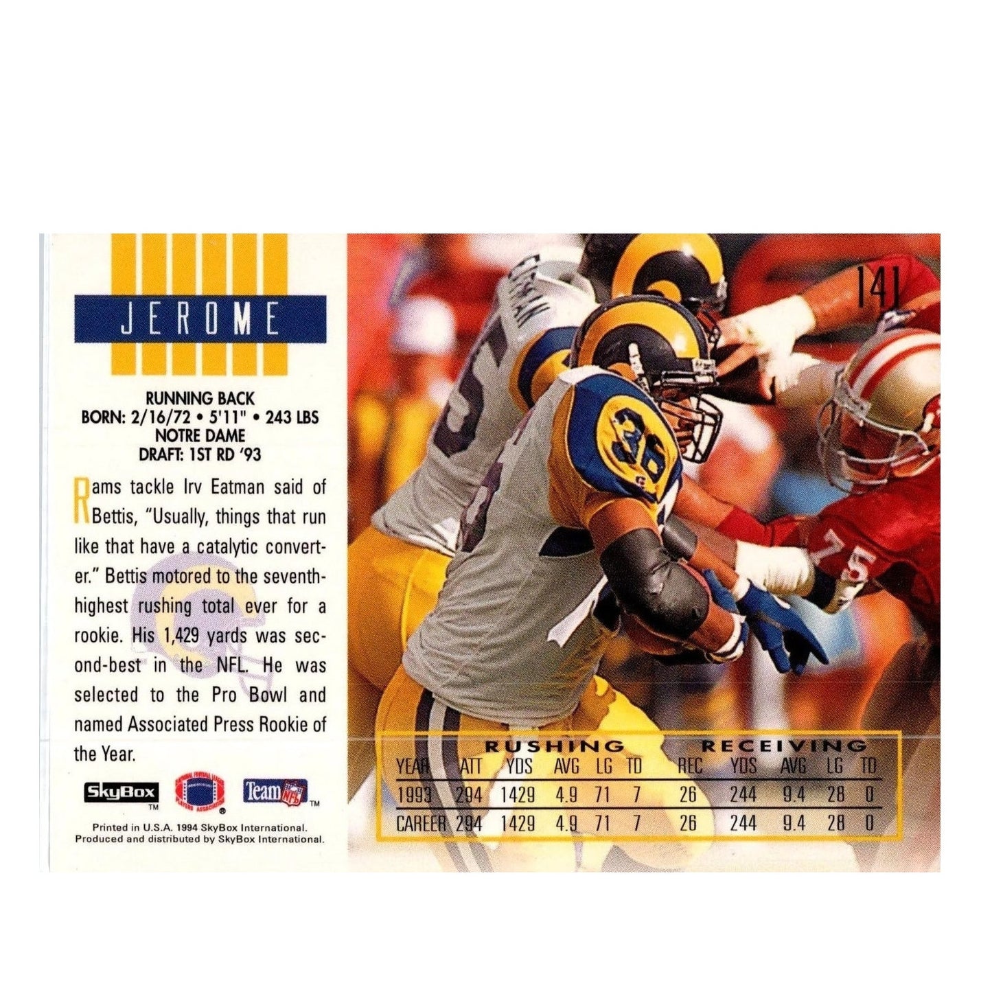 1994 Skybox Impact Player, Jerome Bettis No.141, Los Angeles Rams, NM