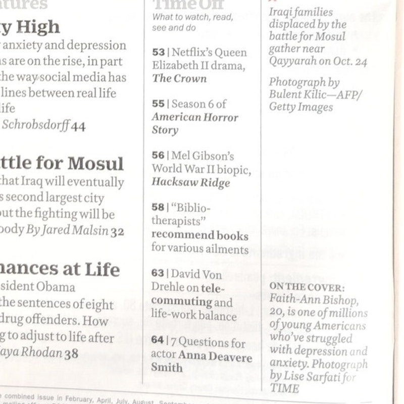 Time Magazine Nov. 7 2016 Teen Anxiety Depression, Mel Gibson's Hacksaw Ridge