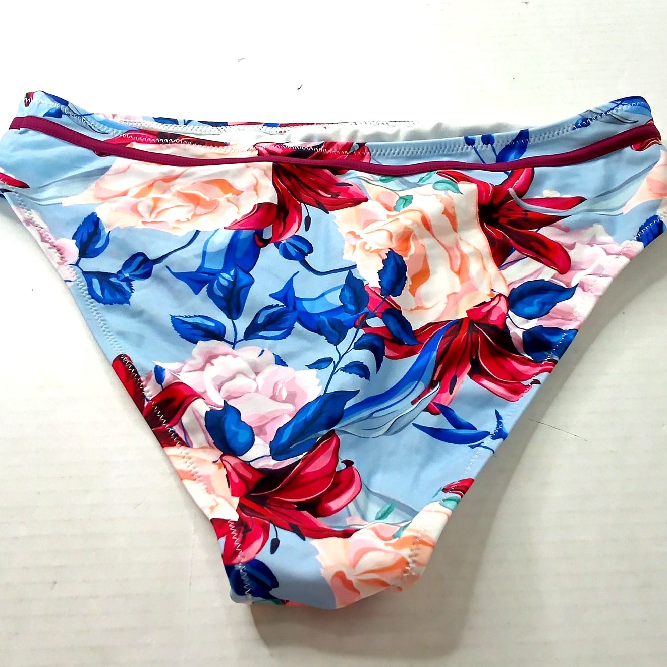 Cupshe Blue Tropical Floral Bikini Bottoms Hibiscus Print Aqua Background Medium