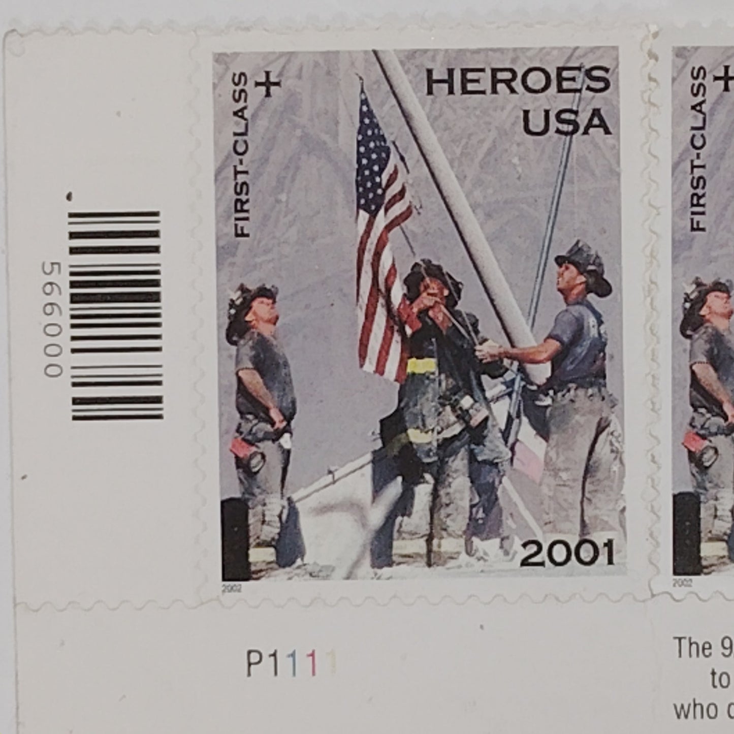 2x 2002 Heroes of 2001 Stamps, Semi‑Postal,  Mint, America Responds, Scott #B2