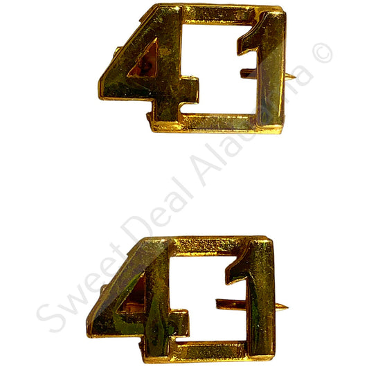 WWI Era Numeric "41", Brass Military C-Clasp Hat / Lapel / Collar Pins Set 3/8"H
