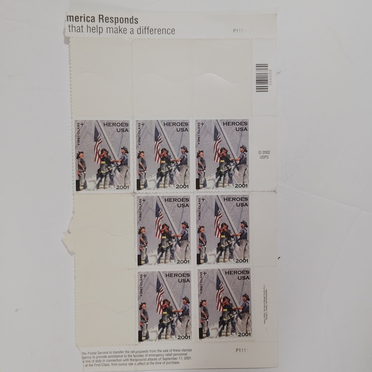 2002 Heroes of 2001 Stamps – Lot of 7 – 45¢ Semi‑Postal – MNH – America Responds