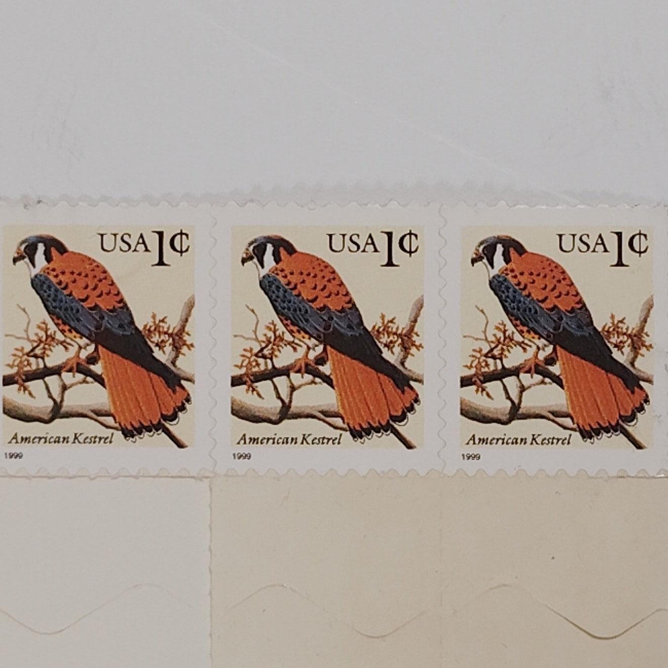 1999 American Kestrel Stamps – Lot of 3 – 1¢ Flora & Fauna – Self‑Adhesive Sheet
