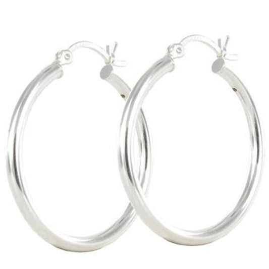 Women's Sterling Silver Hoop Earring with Click Top – Silver (30mm)