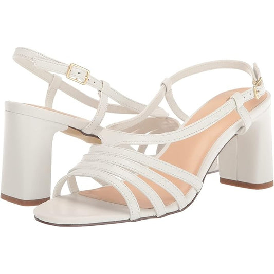 Bella Vita Gretta Heeled Sandal White Leather, 7 Wide, Strappy Buckle Dress Heel