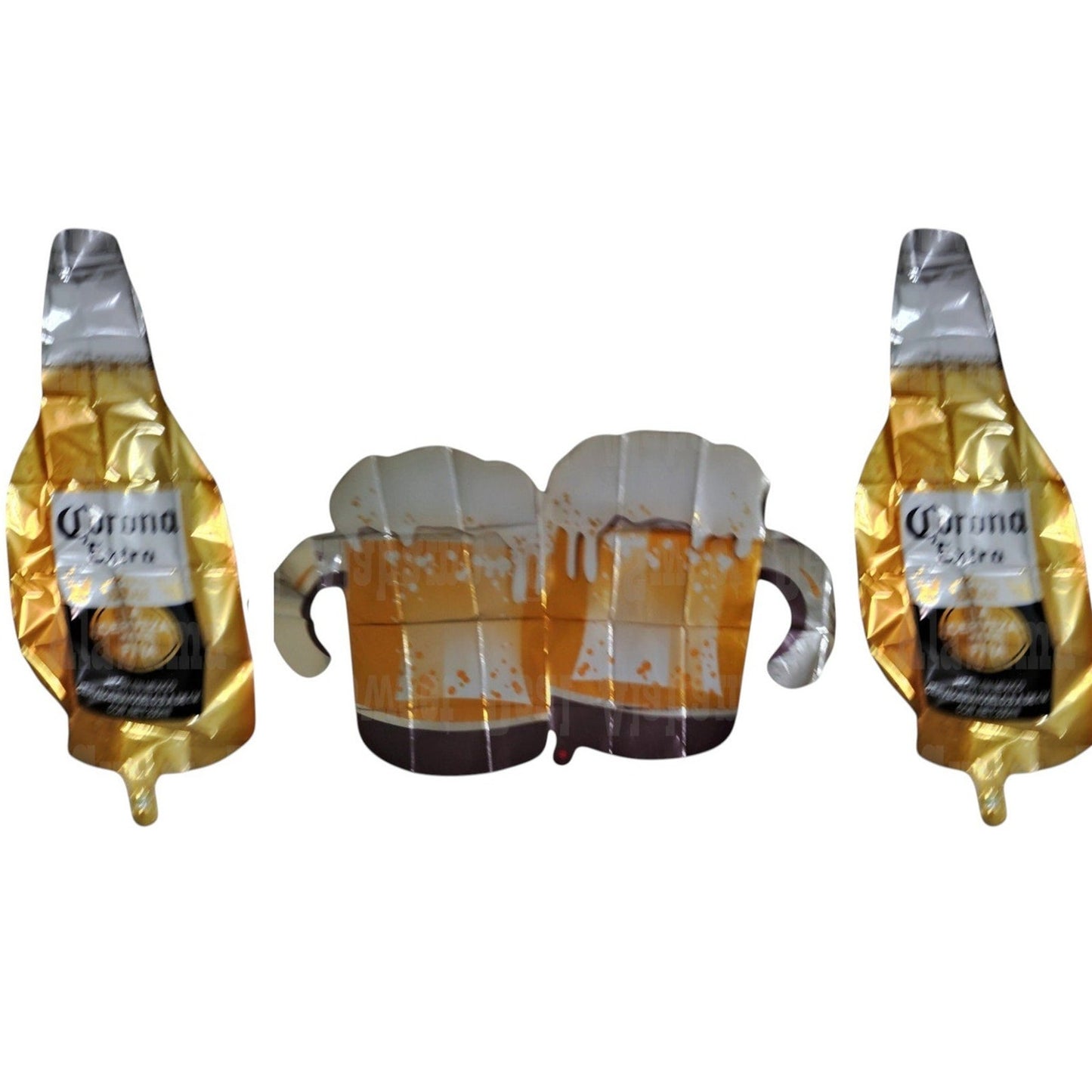 3-PCS Corona Beer Bottle & Mug Mylar Balloons - Party Décor, Gold & Silver Foil