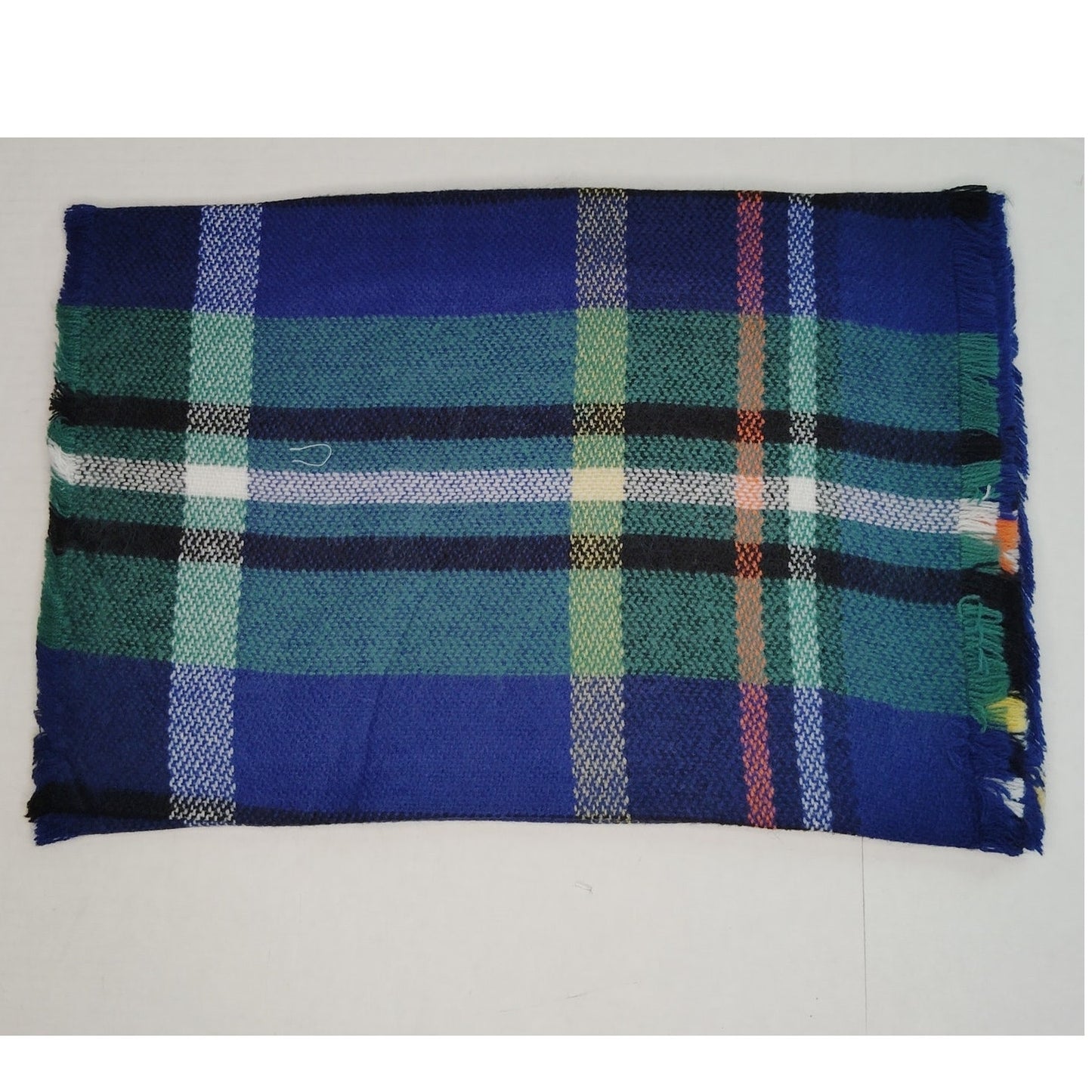 Lucky Leaf Infinity Scarf w/ Tassels Lightweight 100% Acrylic Navy Blue Plaid