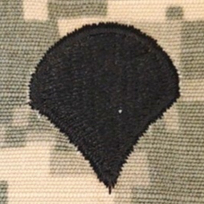 US Army Specialist E‑4 Rank Patch Black on UCP ACU – Sew‑On 3‑1/4" × 3"