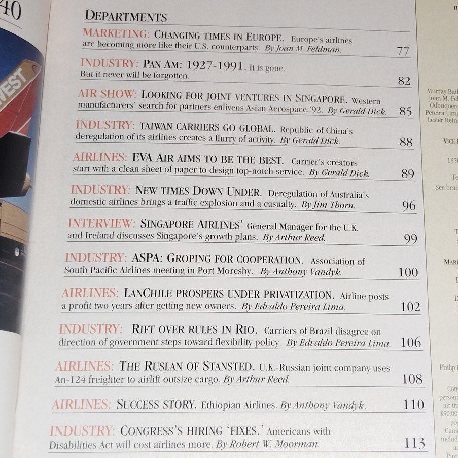Air Transport World Magazine February 1992 - Airline of the Year Awards