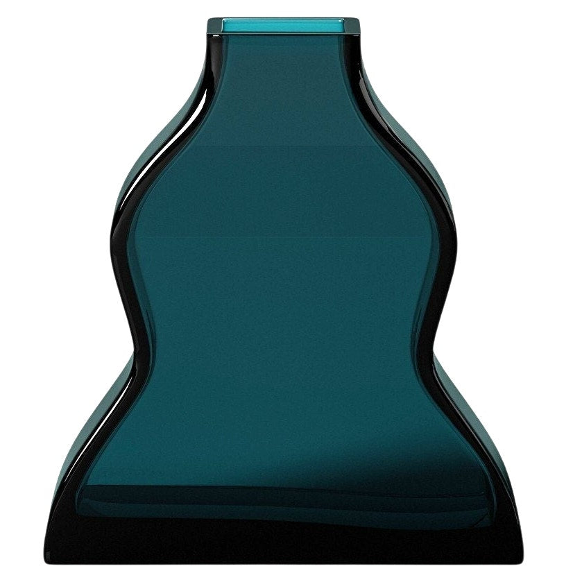 Heavy Large Teal Curved Glass Vase – Threshold, 10" × 9" × 3"
