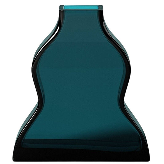 Heavy Large Teal Curved Glass Vase – Threshold, 10" × 9" × 3"
