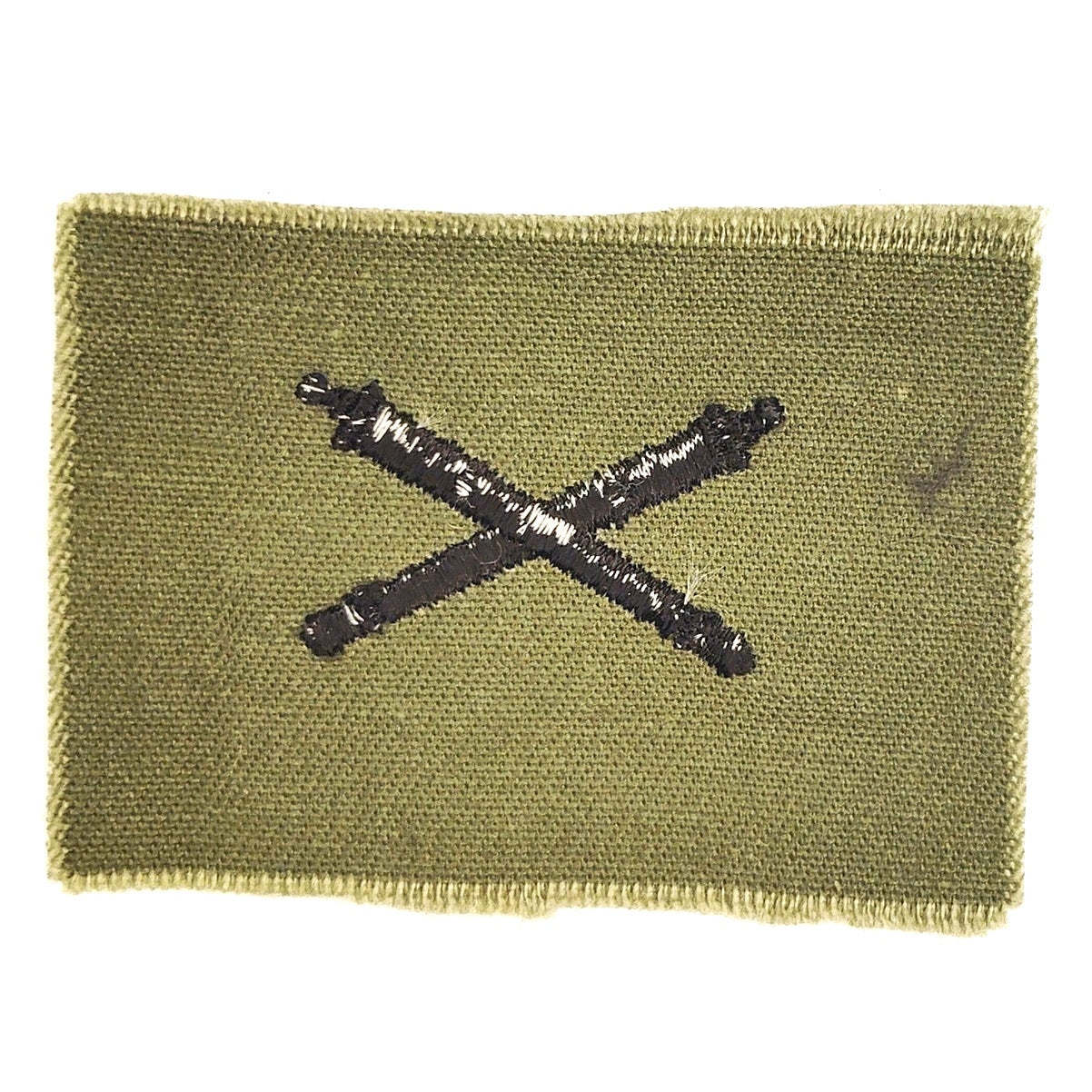 US Army Field Artillery Subdued OD Collar Device Patch ODG TE 2" × 2‑5/8"