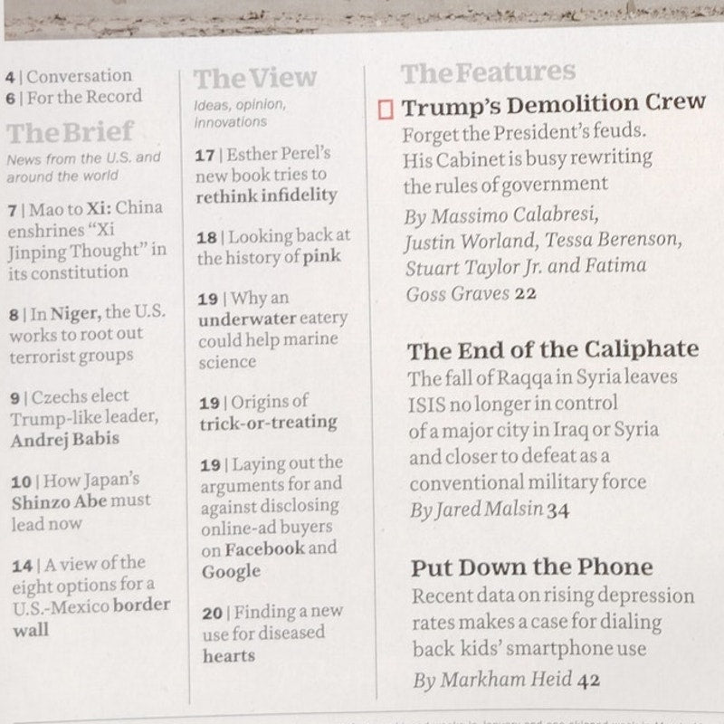 TIME Magazine November 6, 2017 Wrecking Crew Trump Cabinet Back Issue