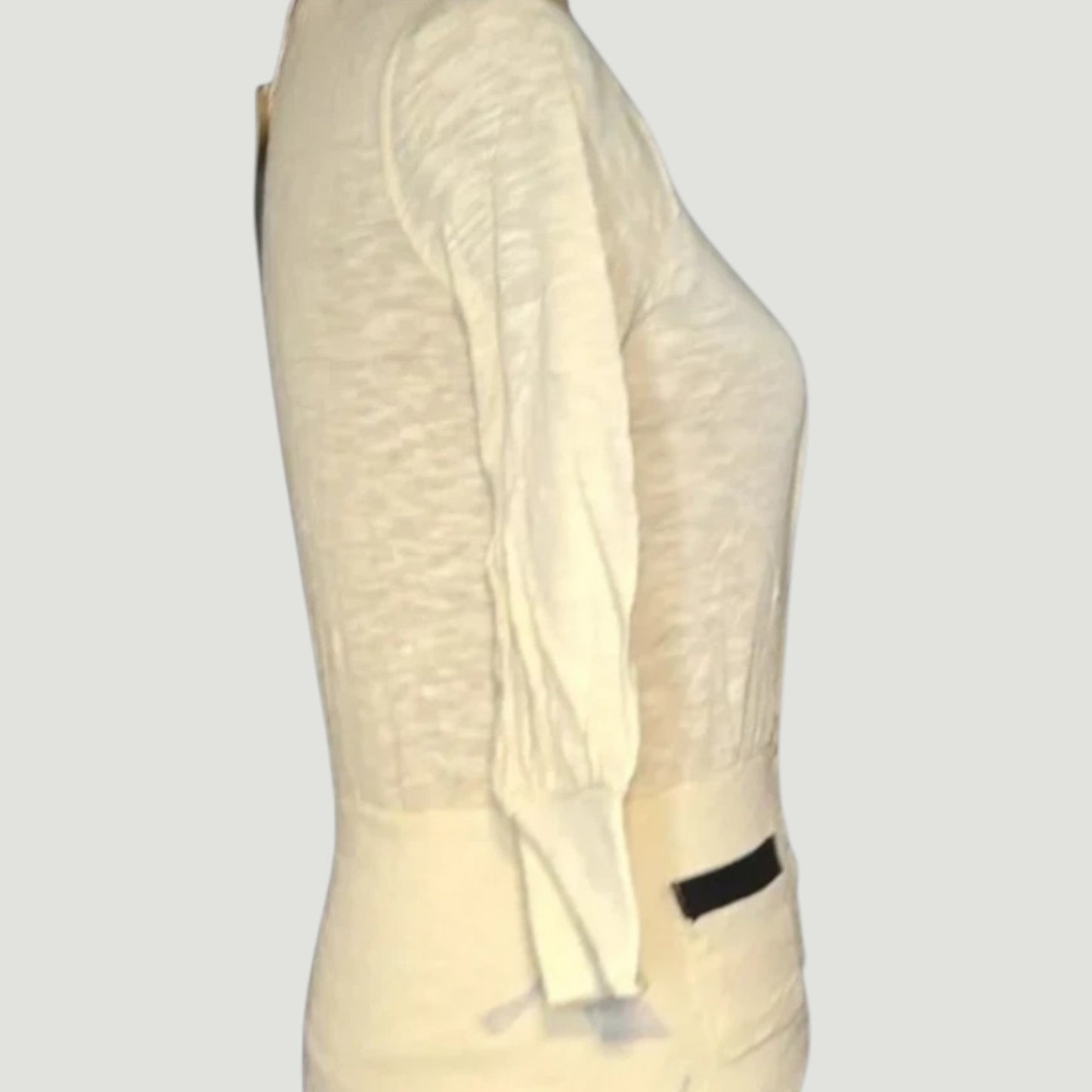 Poof For The Planet Women’s Med. Cardigan – Cream w/ Black Faux Leather Contrast