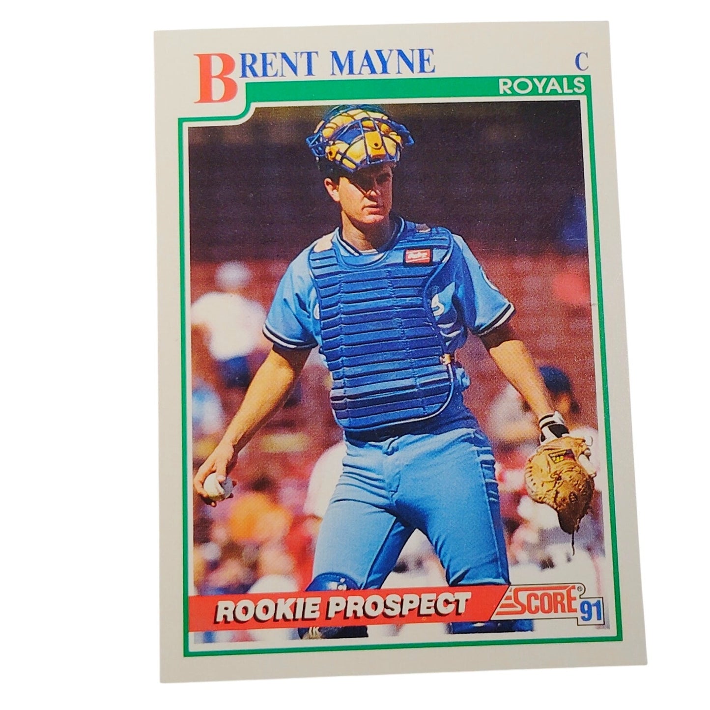 1991 Score Brent Mayne #765 Kansas City Royals Catcher Rookie Prospect Card NM