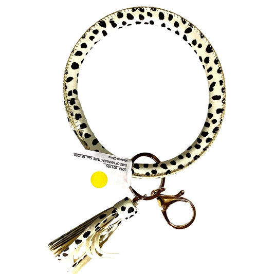 Wristlet Keychain, Black and White Leopard Tassel Bracelet Key Chain, One Size