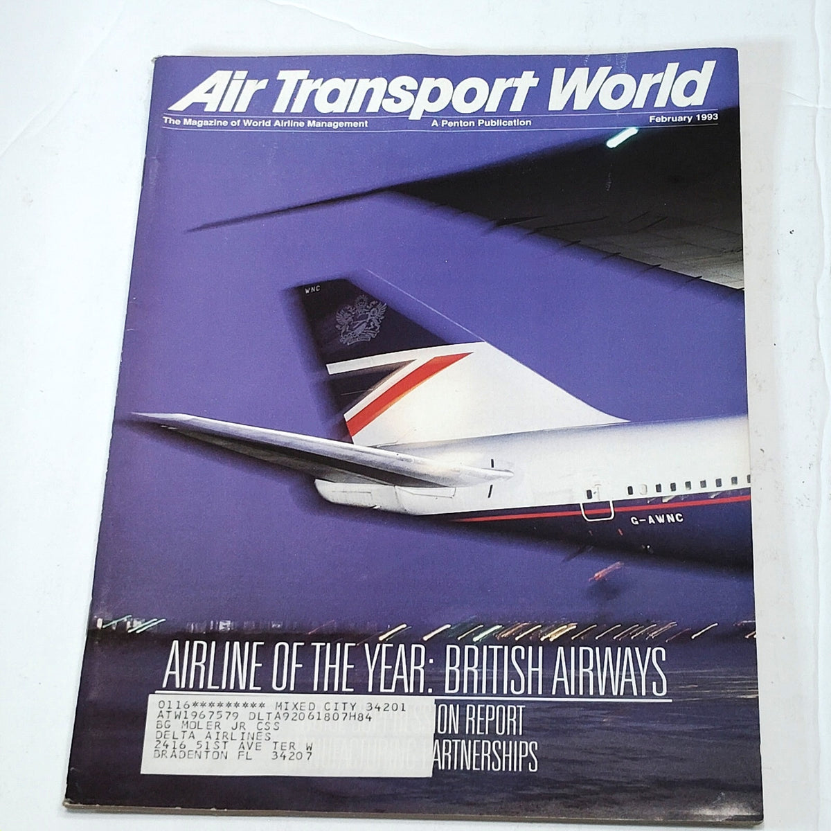 Air Transport World Magazine - Feb 1993 - British Airways Tailfin Cover