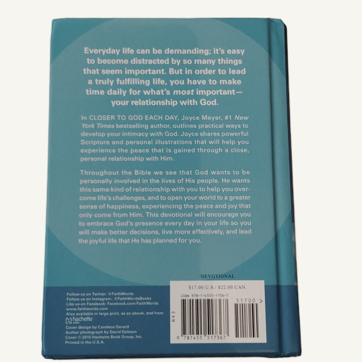 Joyce Meyer - Closer to God Each Day: 365 Devotions - 2015 Hardcover Blue/White