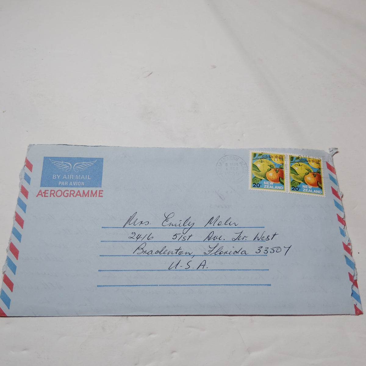 1985 New Zealand Aerogramme Croxley 20c Citrus Stamps Paraparaumu Cover
